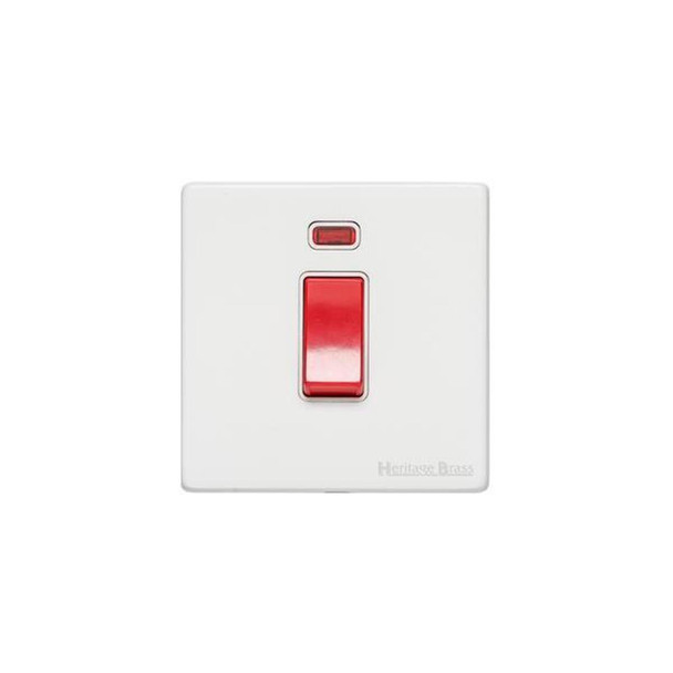 Vintage Range 45A DP Cooker Switch with Neon (single plate) in Gloss White  - White Trim