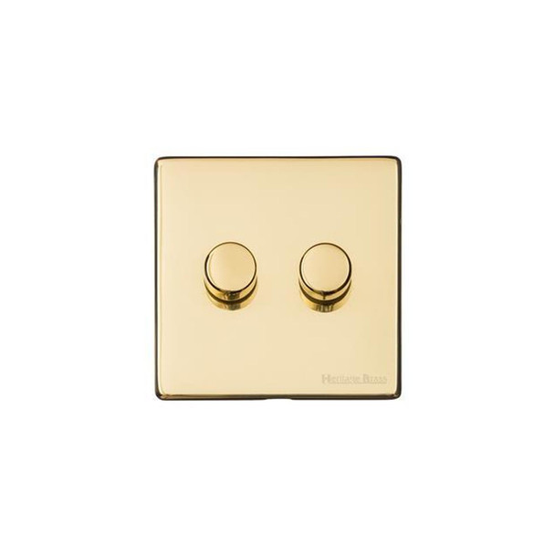 Vintage Range 2 Gang Dimmer (400 watts) in Unlacquered Polished Brass