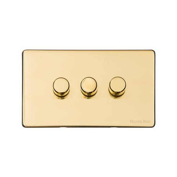 Vintage Range 3 Gang Dimmer (400 watts) in Unlacquered Polished Brass