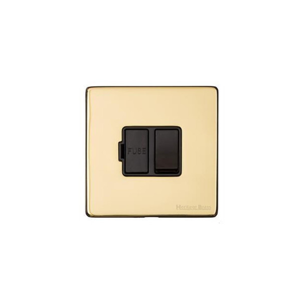 Vintage Range Switched Spur (13 Amp) in Unlacquered Polished Brass  - Black Trim