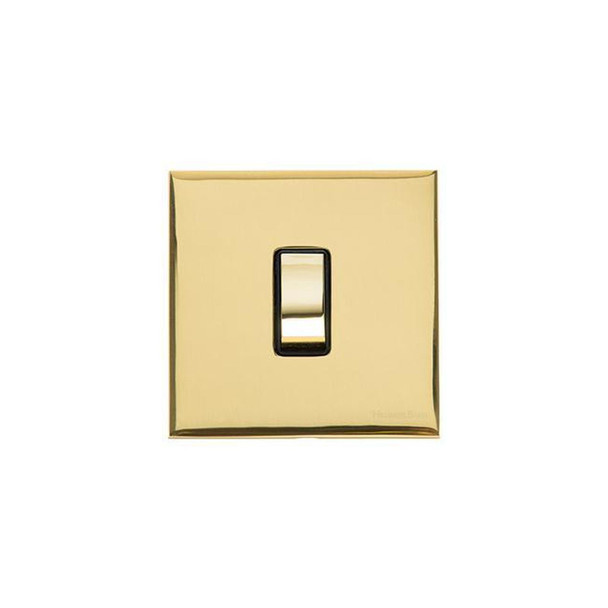 Winchester Range 1 Gang Intermediate Rocker Switch (10 Amp) in Polished Brass  - Black Trim