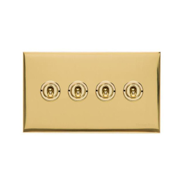 Winchester Range 4 Gang Toggle Switch in Polished Brass  - Trimless