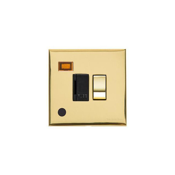Winchester Range Switched Spur with Neon + Cord (13 Amp) in Polished Brass  - Black Trim