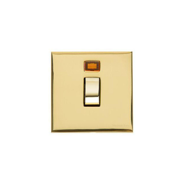 Winchester Range 20A Double Pole Switch with Neon in Polished Brass  - Black Trim