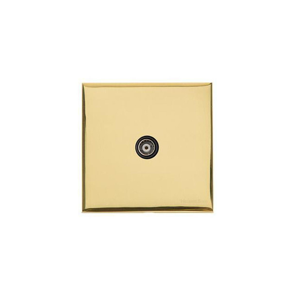 Winchester Range 1 Gang Non-Isolated TV Coaxial Socket in Polished Brass  - Black Trim