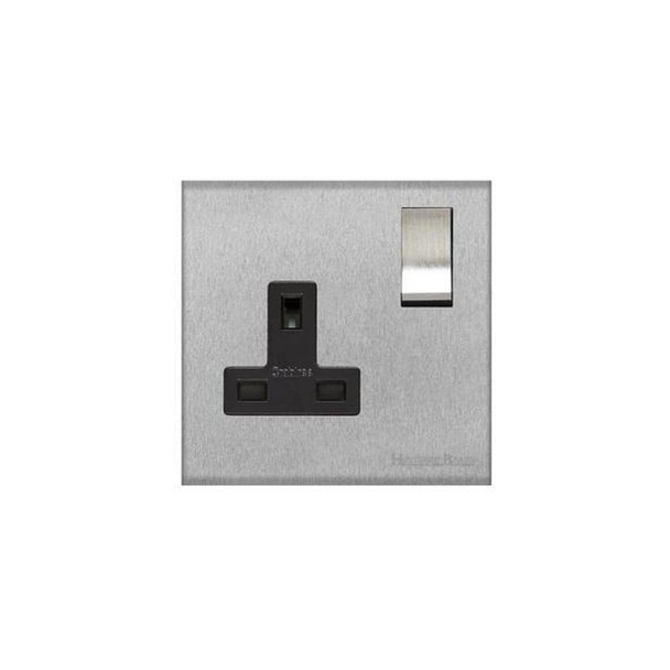 Winchester Range Single Socket (13 Amp) in Satin Chrome  - Black Trim