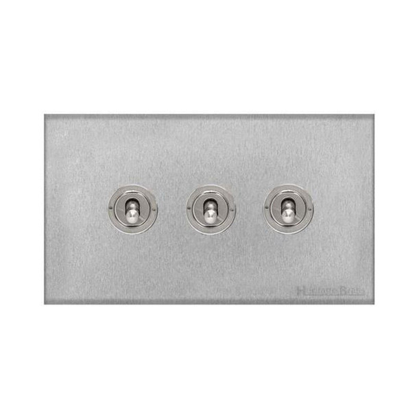 Winchester Range 3 Gang Toggle Switch in Satin Chrome  - Trimless