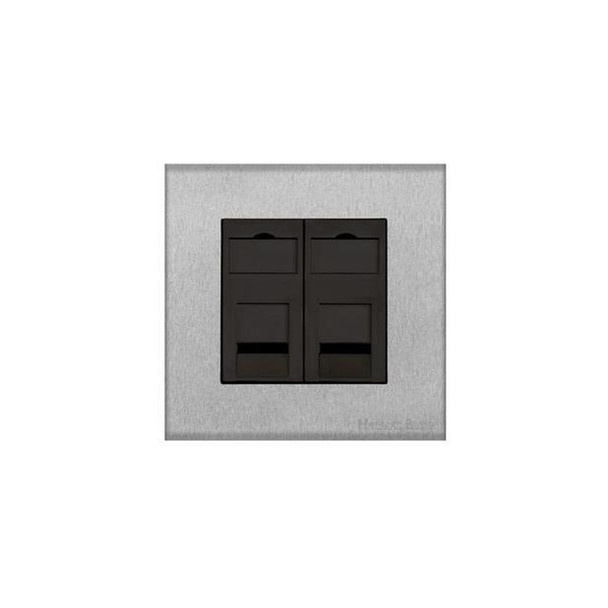 Winchester Range 2 Gang Master Line Socket in Satin Chrome  - Black Trim