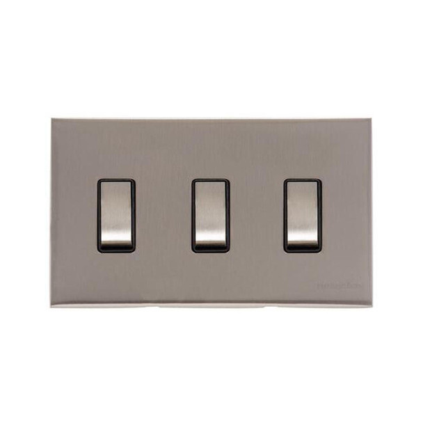 Winchester Range 3 Gang Rocker Switch (10 Amp) Double Plate in Satin Nickel  - Black Trim