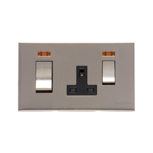 Winchester Range 45A Cooker Unit + 13A Socket in Satin Nickel  - Black Trim