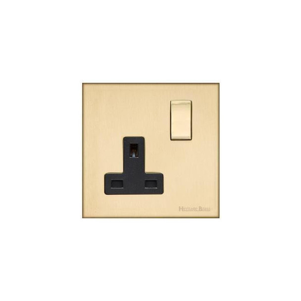 Winchester Range Single Socket (13 Amp) in Satin Brass  - Black Trim