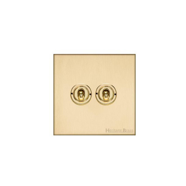 Winchester Range 2 Gang Toggle Switch in Satin Brass  - Trimless
