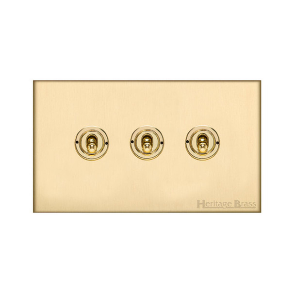 Winchester Range 3 Gang Toggle Switch in Satin Brass  - Trimless