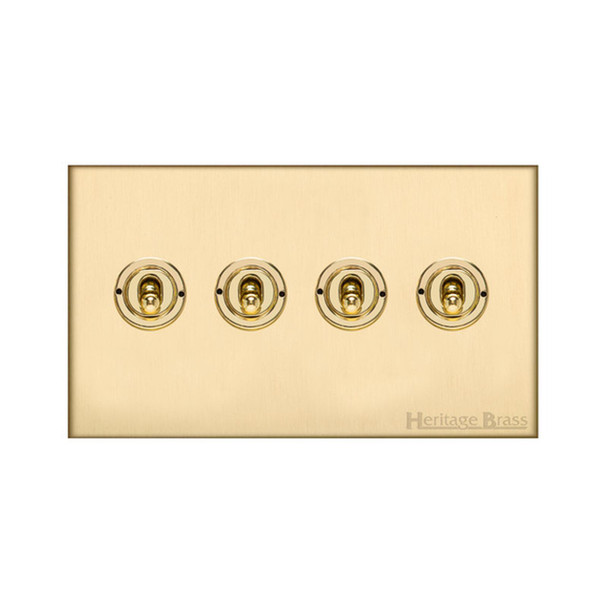 Winchester Range 4 Gang Toggle Switch in Satin Brass  - Trimless