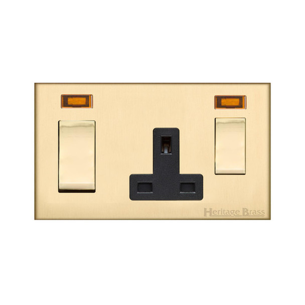 Winchester Range 45A Cooker Unit + 13A Socket in Satin Brass  - Black Trim