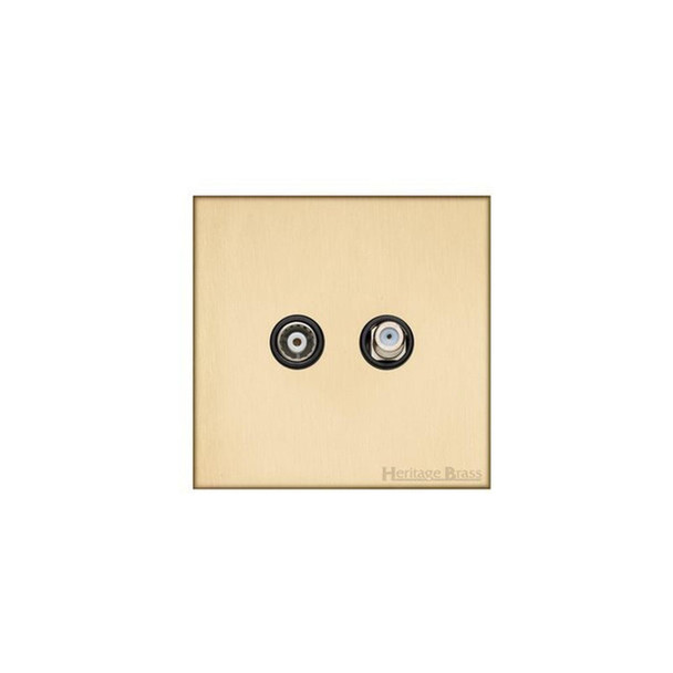 Winchester Range TV/Satellite Socket in Satin Brass  - Black Trim