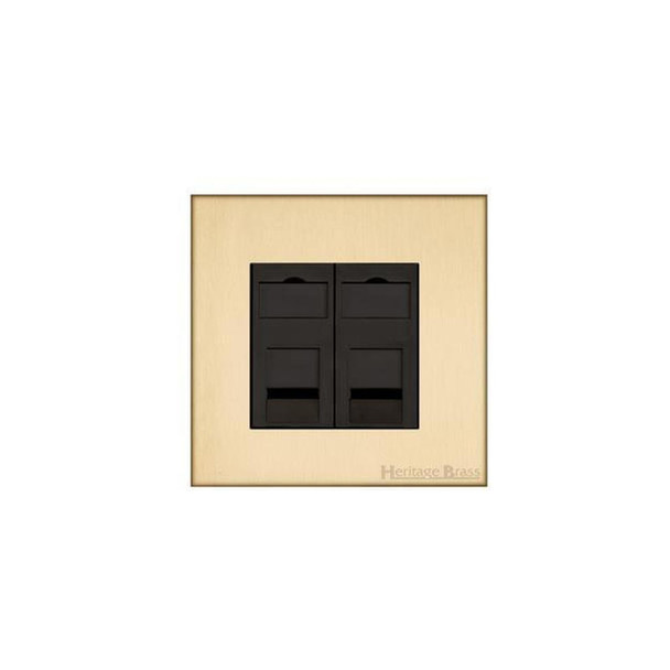 Winchester Range 2 Gang Master Line Socket in Satin Brass  - Black Trim