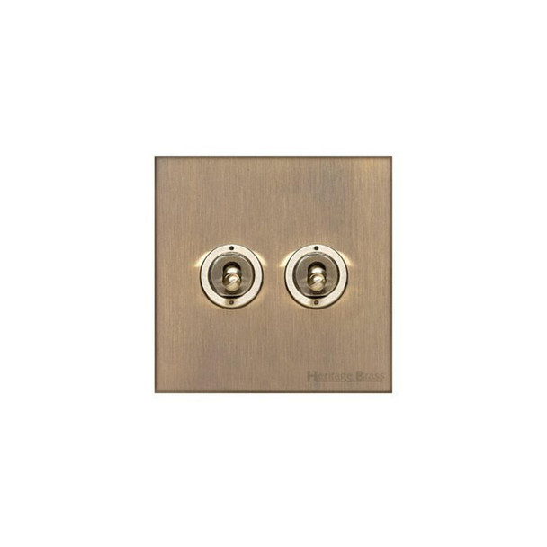 Winchester Range 2 Gang Toggle Switch in Antique Brass  - Trimless