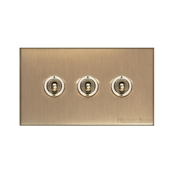 Winchester Range 3 Gang Toggle Switch in Antique Brass  - Trimless