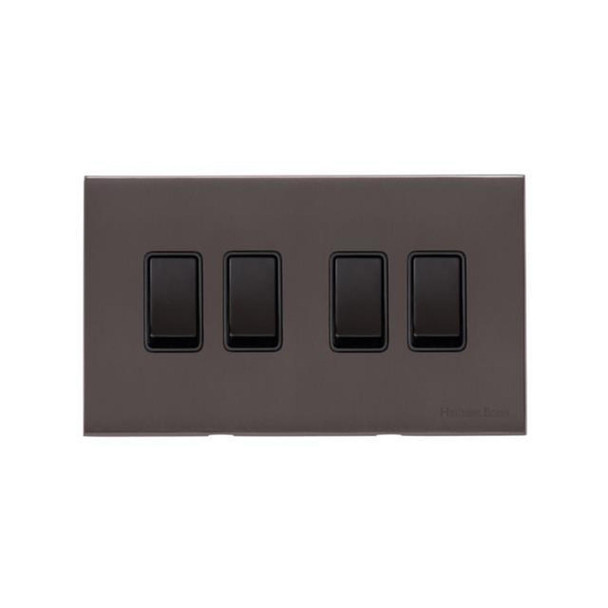 Windsor Range 4 Gang Rocker Switch (10 Amp) in Matt Bronze  - Black Trim