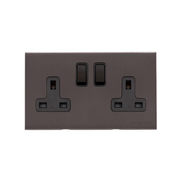 Windsor Range Double Socket (13 Amp) in Matt Bronze  - Black Trim