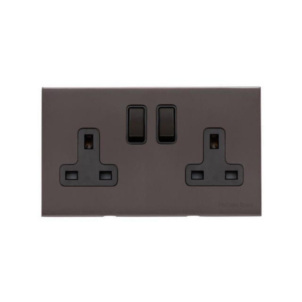 Windsor Range Double Socket (13 Amp) in Matt Bronze  - Black Trim