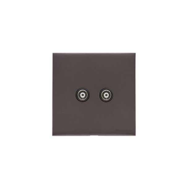 Windsor Range 2 Gang TV Coaxial Socket in Matt Bronze  - Black Trim