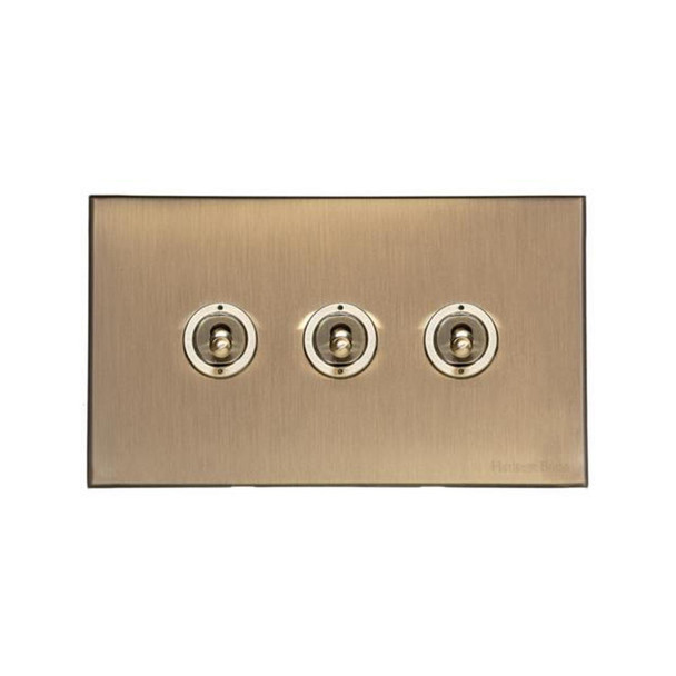 Windsor Range 3 Gang Toggle Switch in Matt Antique Brass