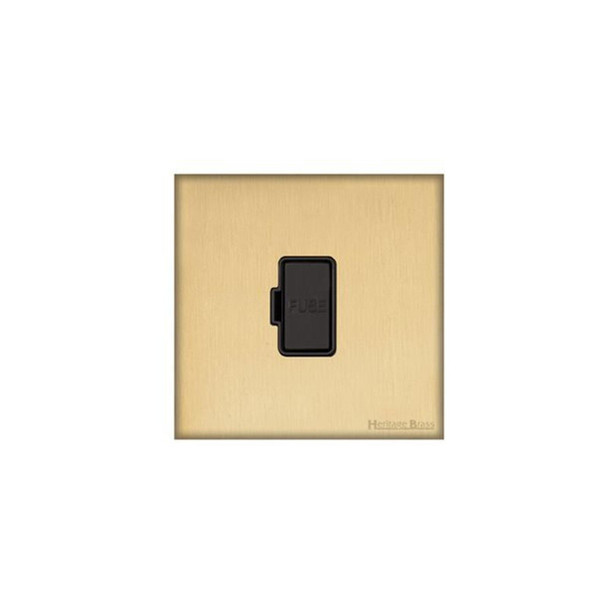 Windsor Range Unswitched Spur (13 Amp) in Satin Brass  - Black Trim