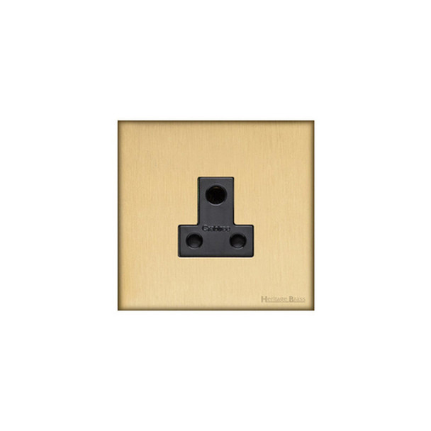 Windsor Range 5 Amp 3 Round Pin Socket in Satin Brass  - Black Trim