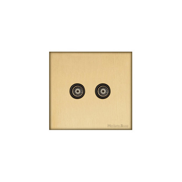 Windsor Range TV/FM Diplexed Socket in Satin Brass  - Black Trim