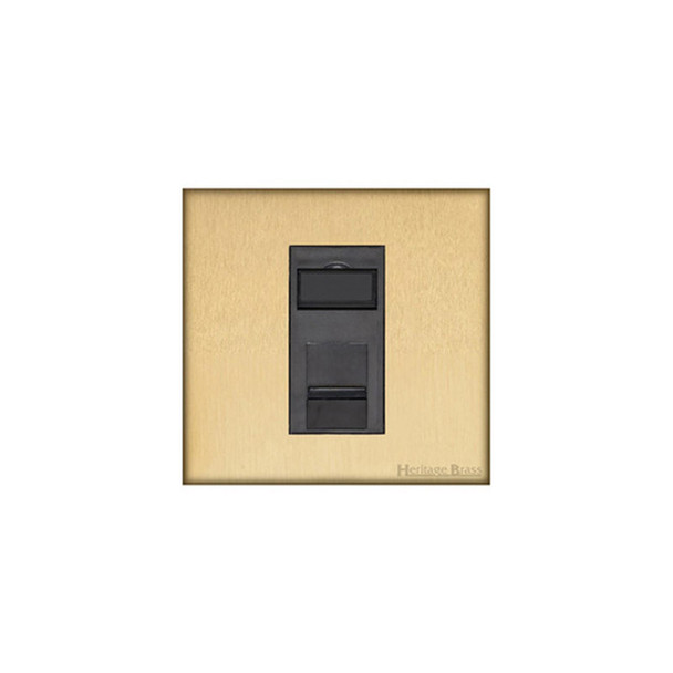 Windsor Range 1 Gang Cat 6 in Satin Brass  - Black Trim