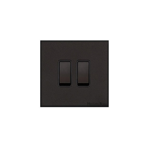 Windsor Range 2 Gang Rocker Switch (10 Amp) in Matt Black  - Black Trim