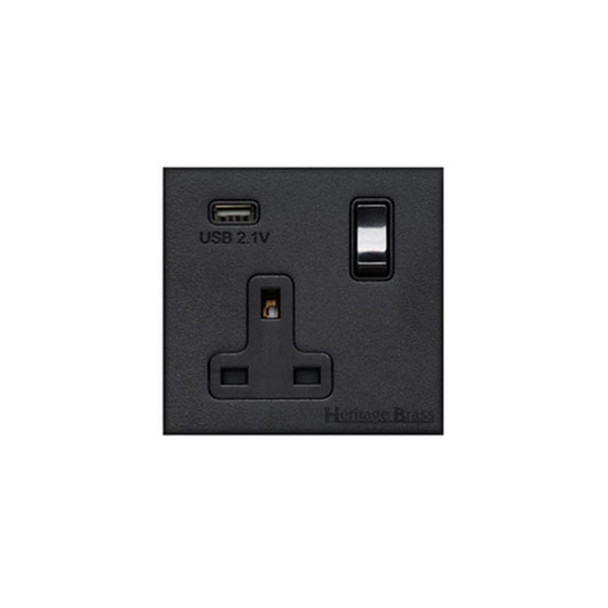 Windsor Range Single USB Socket (13 Amp) in Matt Black  - Black Trim