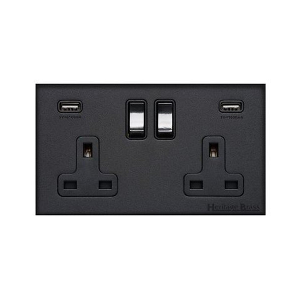 Windsor Range Double USB Socket (13 Amp) in Matt Black  - Black Trim