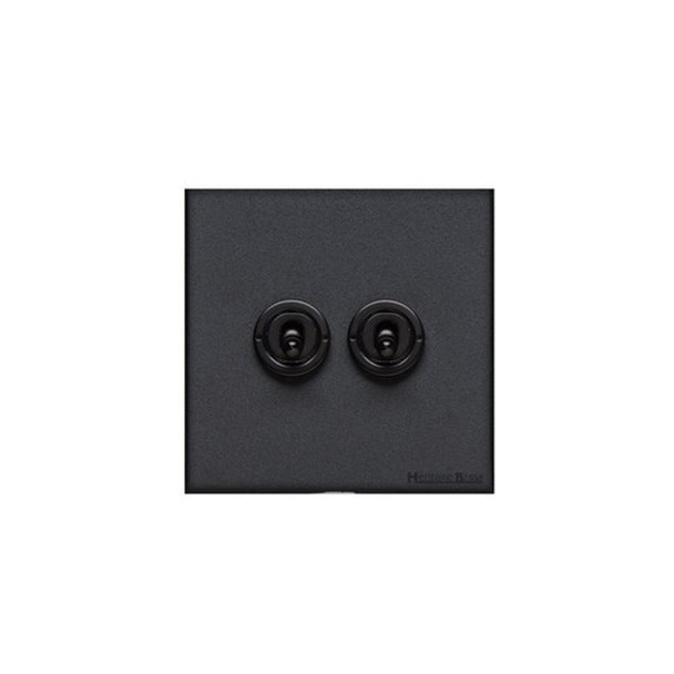 Windsor Range 2 Gang Toggle Switch in Matt Black