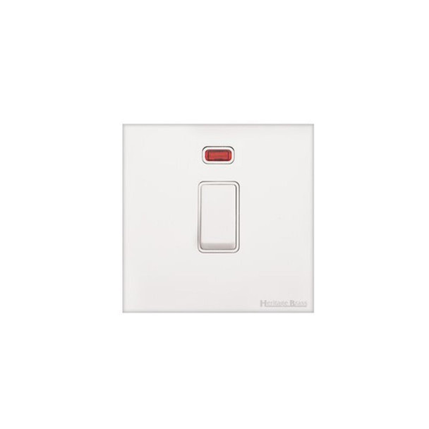 Windsor Range 20A Double Pole Switch with Neon in Matt White  - White Trim