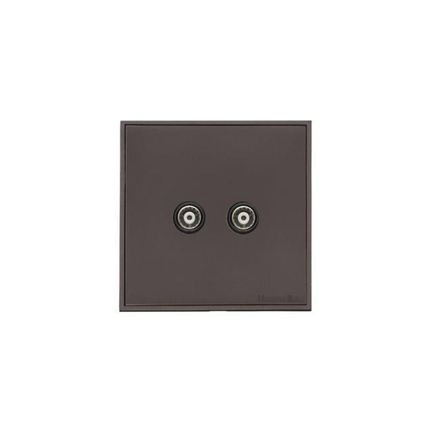 Executive Range 2 Gang TV Coaxial Socket in Matt Bronze  - Black Trim