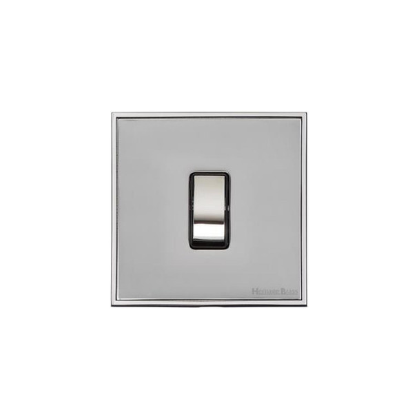 Executive Range 1 Gang Rocker Switch (10 Amp) in Polished Chrome  - Black Trim