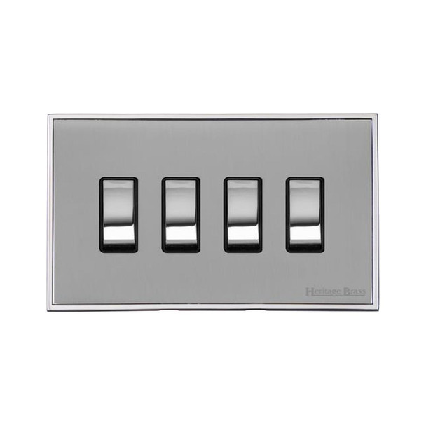 Executive Range 4 Gang Rocker Switch (10 Amp) in Polished Chrome  - Black Trim