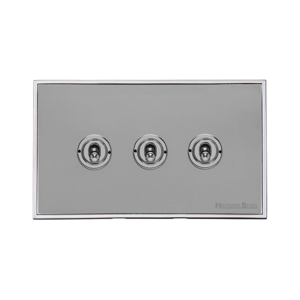 Executive Range 3 Gang Toggle Switch in Polished Chrome  - Trimless