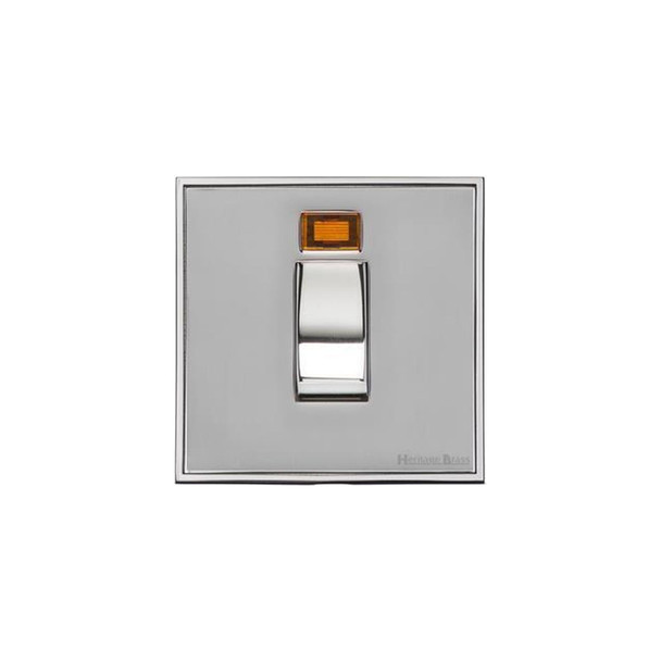 Executive Range 45A DP Cooker Switch with Neon (single plate) in Polished Chrome  - Black Trim