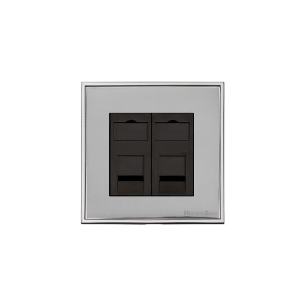 Executive Range 2 Gang Master Line Socket in Polished Chrome  - Black Trim