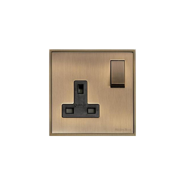 Executive Range Single Socket (13 Amp) in Antique Brass  - Black Trim