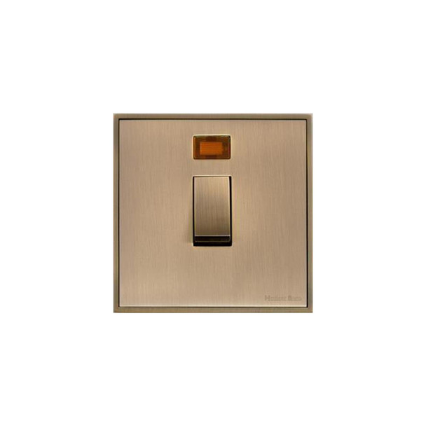 Executive Range 20A Double Pole Switch with Neon in Antique Brass  - Black Trim