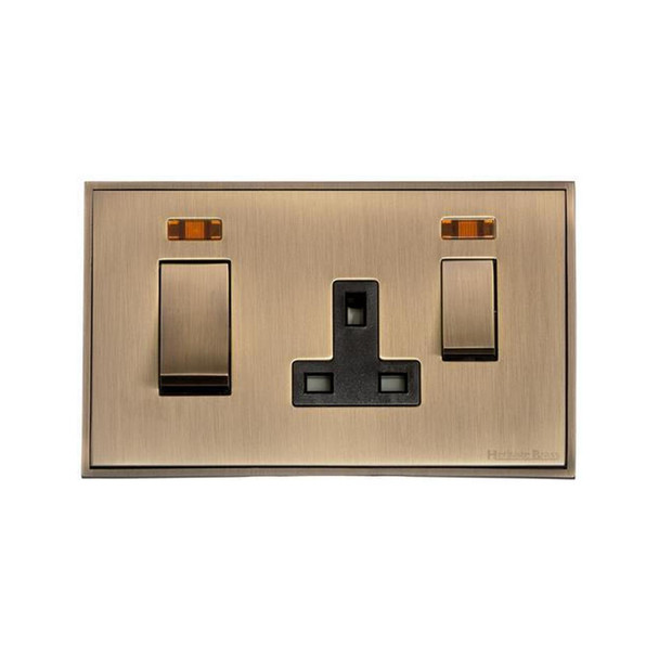 Executive Range 45A Cooker Unit + 13A Socket in Antique Brass  - Black Trim