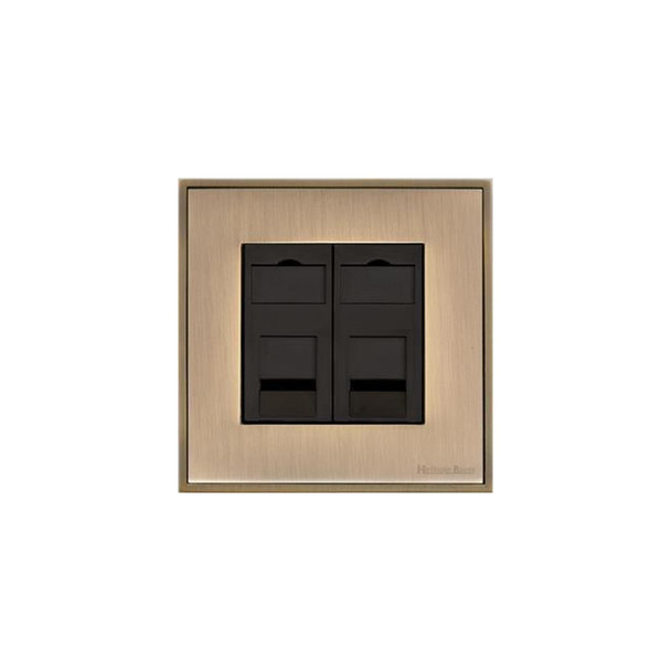 Executive Range 2 Gang Master Line Socket in Antique Brass  - Black Trim