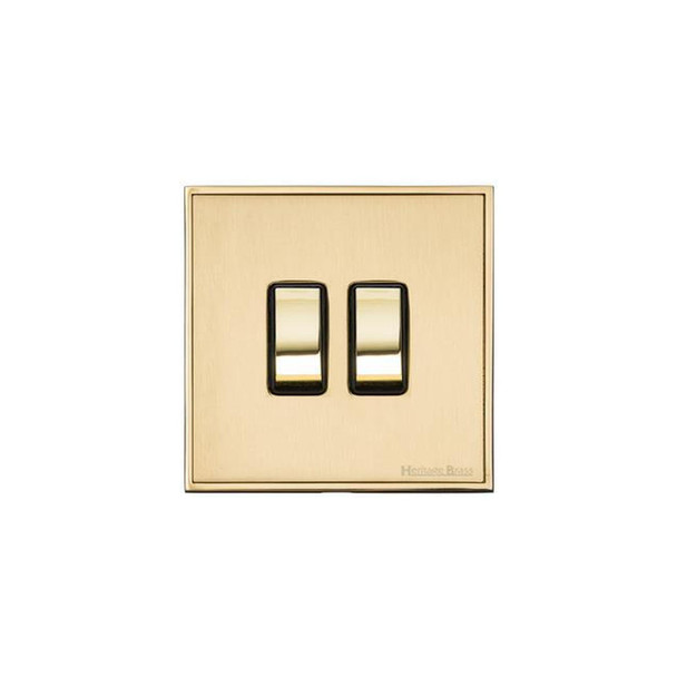 Executive Range 2 Gang Rocker Switch (10 Amp) in Satin Brass  - Black Trim