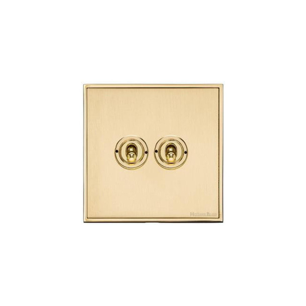 Executive Range 2 Gang Toggle Switch in Satin Brass  - Trimless