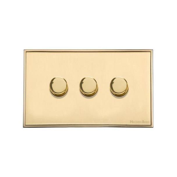 Executive Range 3 Gang LED Dimmer in Satin Brass  - Trimless